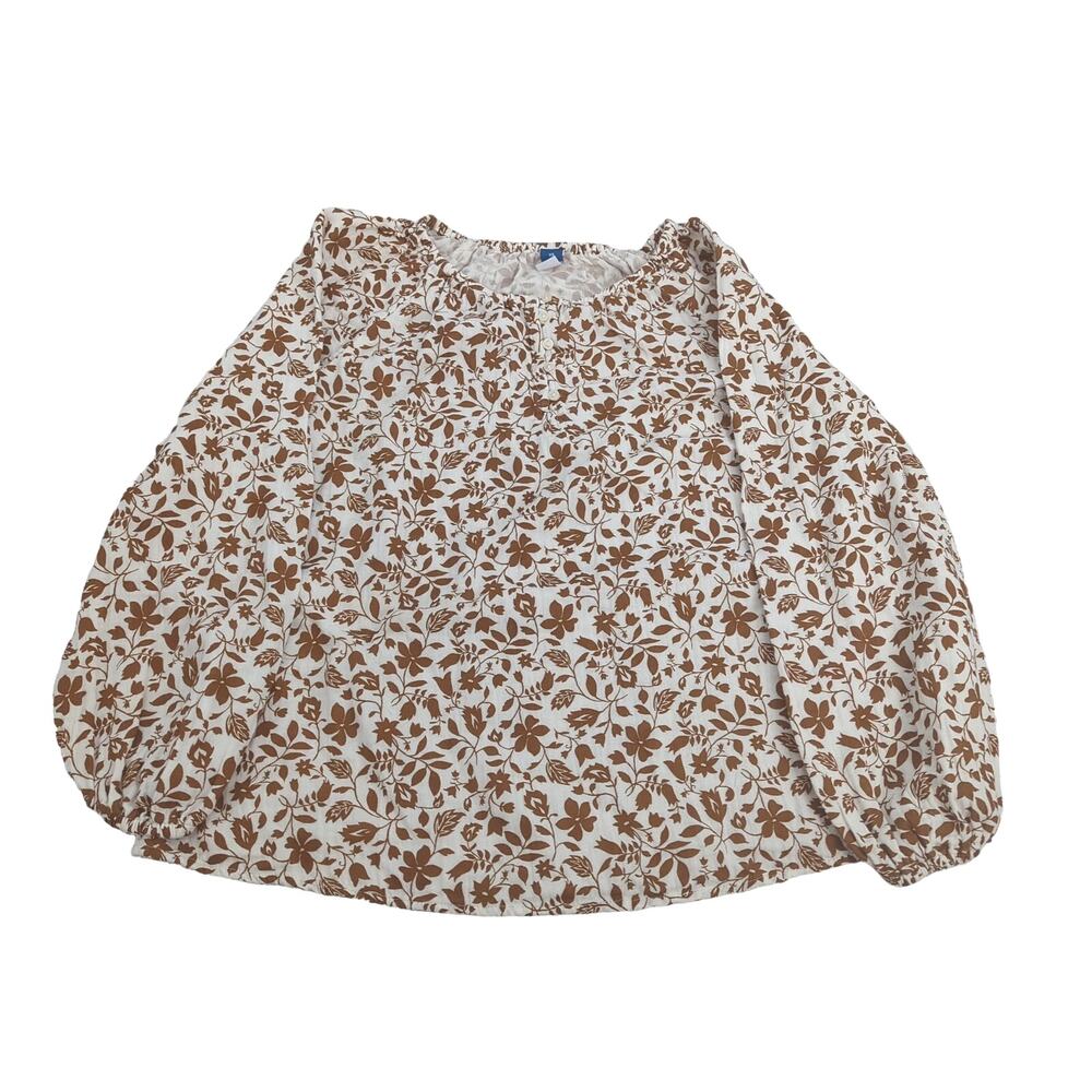 EUC Old Navy Cotton Floral Gold Blouse Women XS Scrunchy Hem - Picture 2 of 7